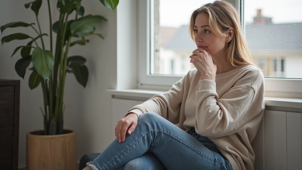 Persoon in reflectieve pose die nadenkt over persoonlijke groei en zelfbewustzijn